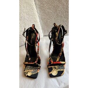 Cathy Din USA Baroque Chain Print Strappy Stiletto Heels Women’s Size 10 New